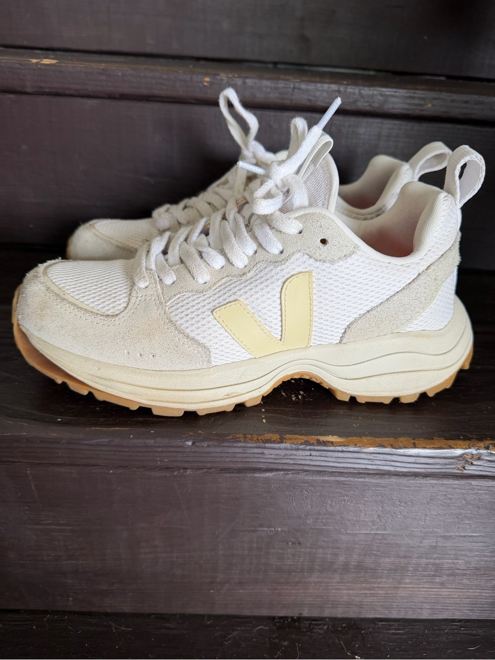 Veja Venturi Chunky Sneakers in Off-White and Pale Yellow